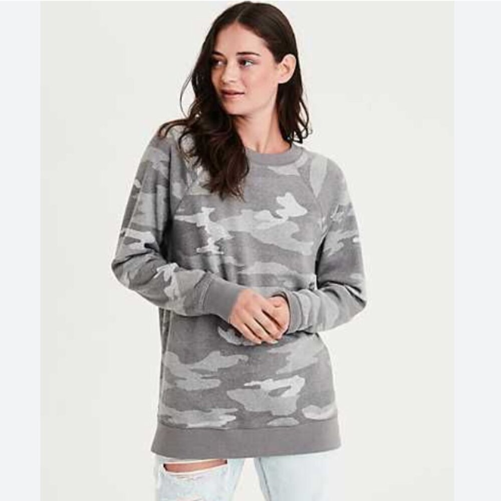 Gray Camo American Eagle Crewneck Sweatshirt